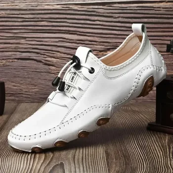 Vanmie Scarpe casual da uomo in vera pelle fatte a mano Slip On Mocassini pigri Mocassini morbidi scavati Scarpe da guida maschili traspiranti 1