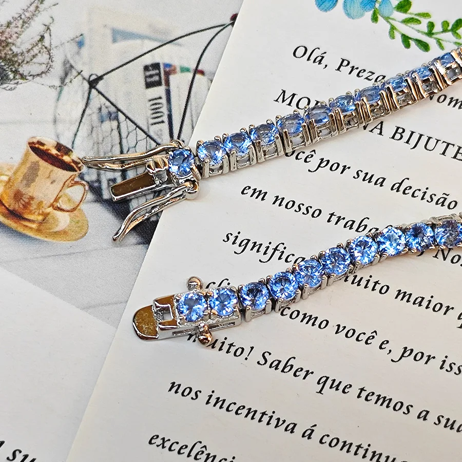 925 Sterling Sliver Bracelet 3mm Tennis Bracelet Tanzanite Color 18cm Bangle Elegant Woman Jewelry Engagement