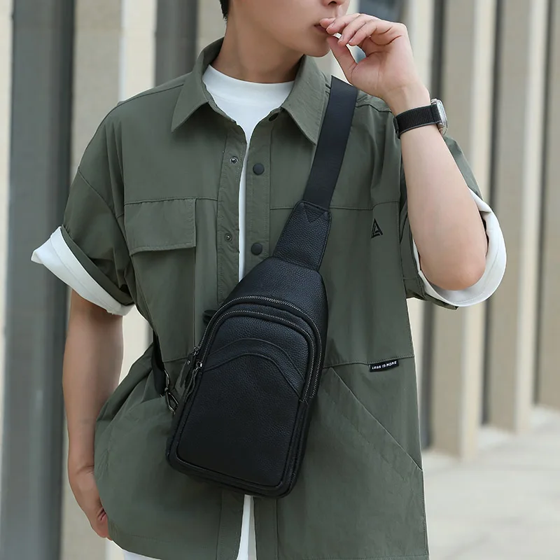 Luxury Designer Mens Genuine Top Grain Leather Chest Bag image 3