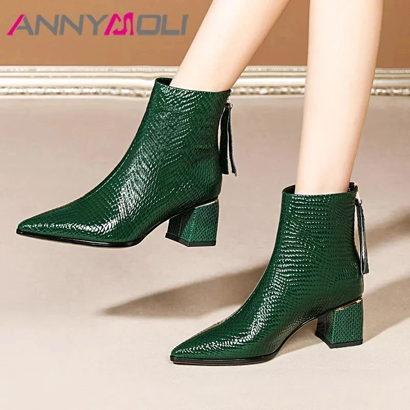 Stivaletti Con Tacco Largo In Vera Pelle Naturale Annymolo Stivali Da Donna Con Cerniera Punta A Punta Tacco Alto Stivaletti Scarpe Da Donna Inverno 4