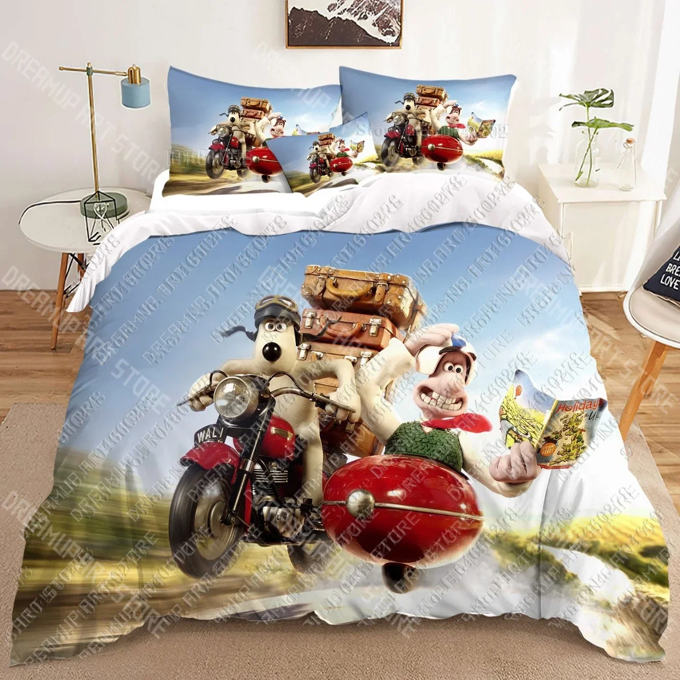 Wallace & Gromit 3D 침구 세트 인쇄 이불 커버 성인_ 어린이 침대 이불 생일 선물