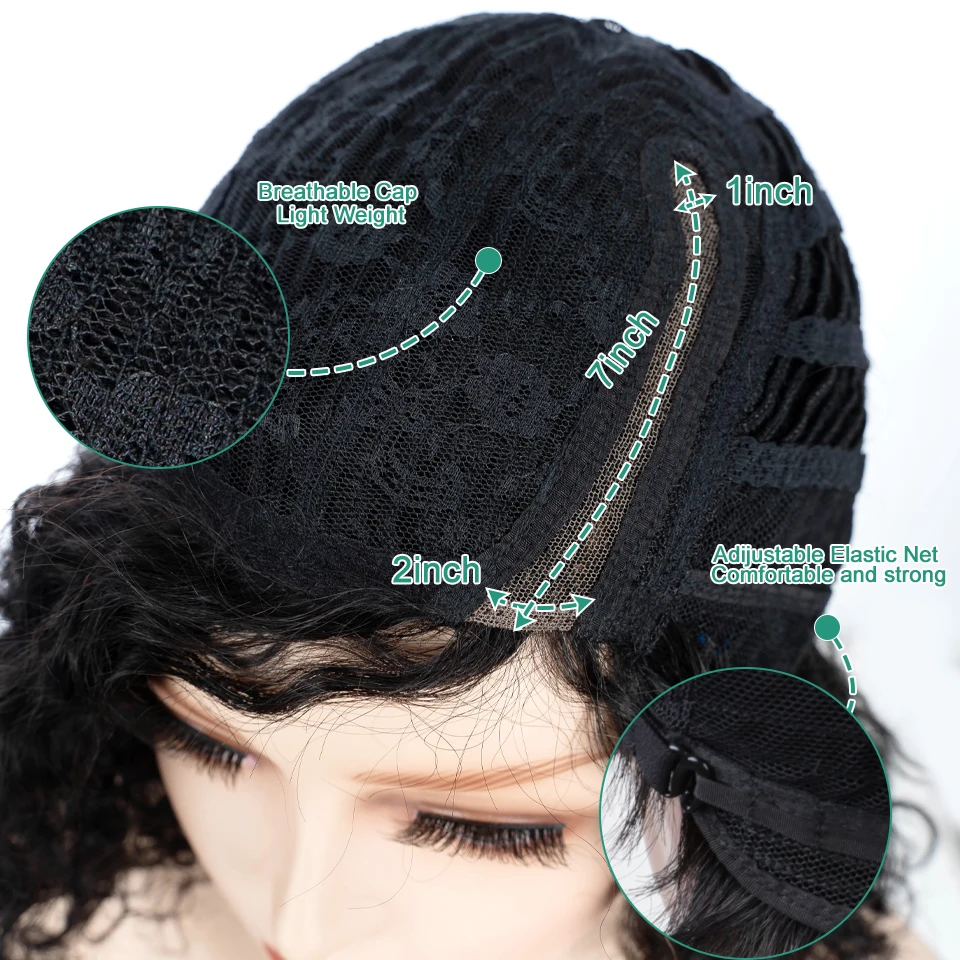 Brazilian Human Hair Lace Front Wigs Water Wave C Parted Glueless Undetectable Minimalist With Bangs Short Curly Bob