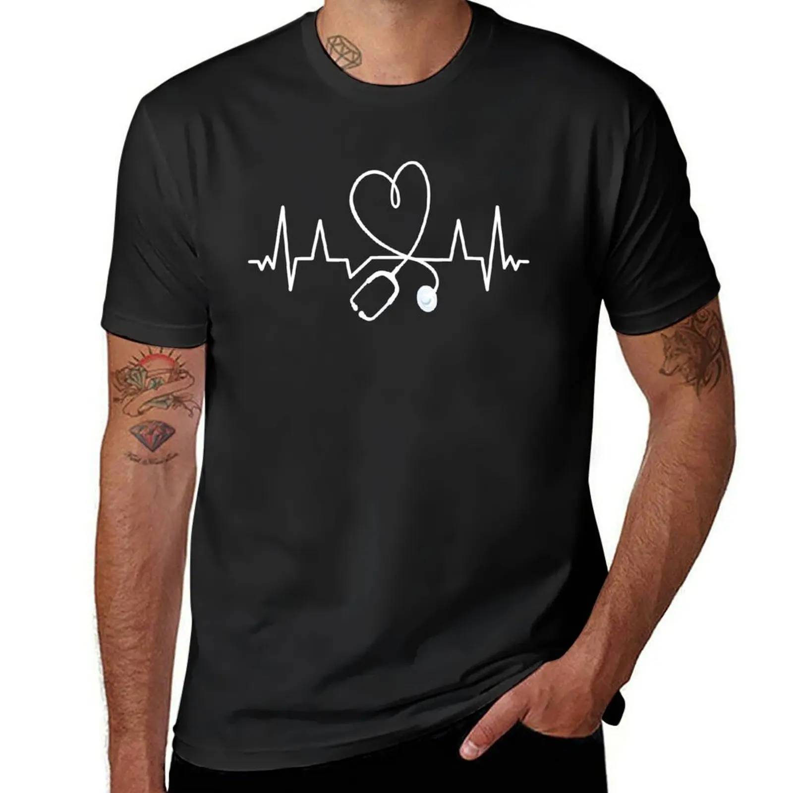 

Heartbeat EKG Stethoscope Nurse Male Nurse T-Shirt sublime shirts graphic tees Men's t-shirts