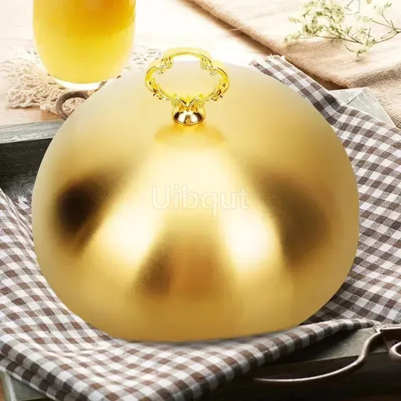 golden Cover Food Stainless Dome Lid Tent Protector Steak Serving tray For Melting Kitchen Metal Cheese Plate Cover Dish Basting