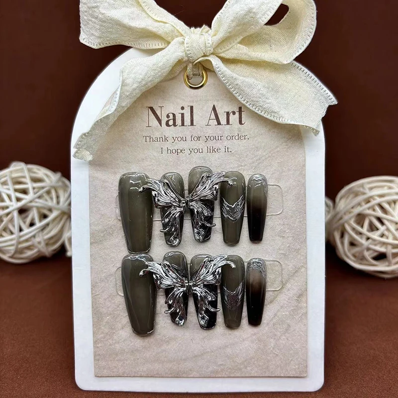 

Handmade Wearable Nail Metal Butterfly, Nail Pieces Long Sister Style Removable Nail Pieces European and American Style