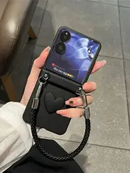 Luxury Black Phone Case with Weave Bracelet and Heart Design - Shockproof Back Cover for Xiaomi Mix Flip (A)
