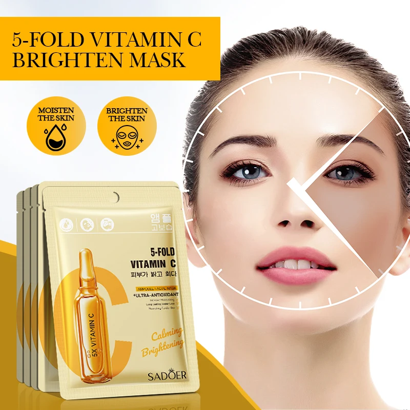 5/10pcs SADOER Vitamin C Face Mask Whitening Moisturizing Hydrating Facial Masks Korean Cosmetics Skin Care