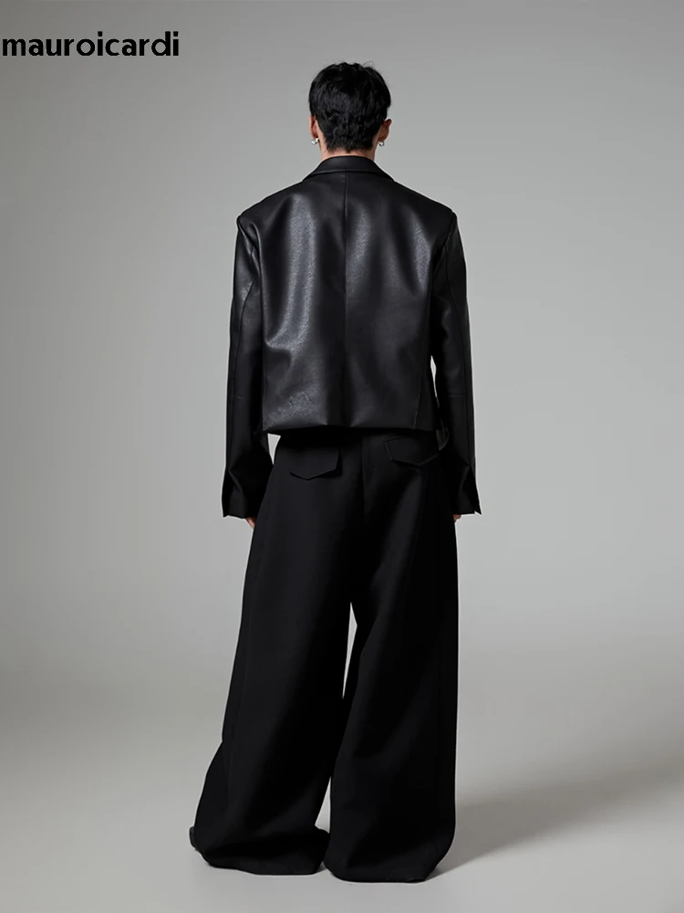 Mauroicardi Spring Autumn Oversized Long Black Flowy Baggy Wide Leg Pants for Mens Streetwear Loose Casual Soft Trousers 2024 5