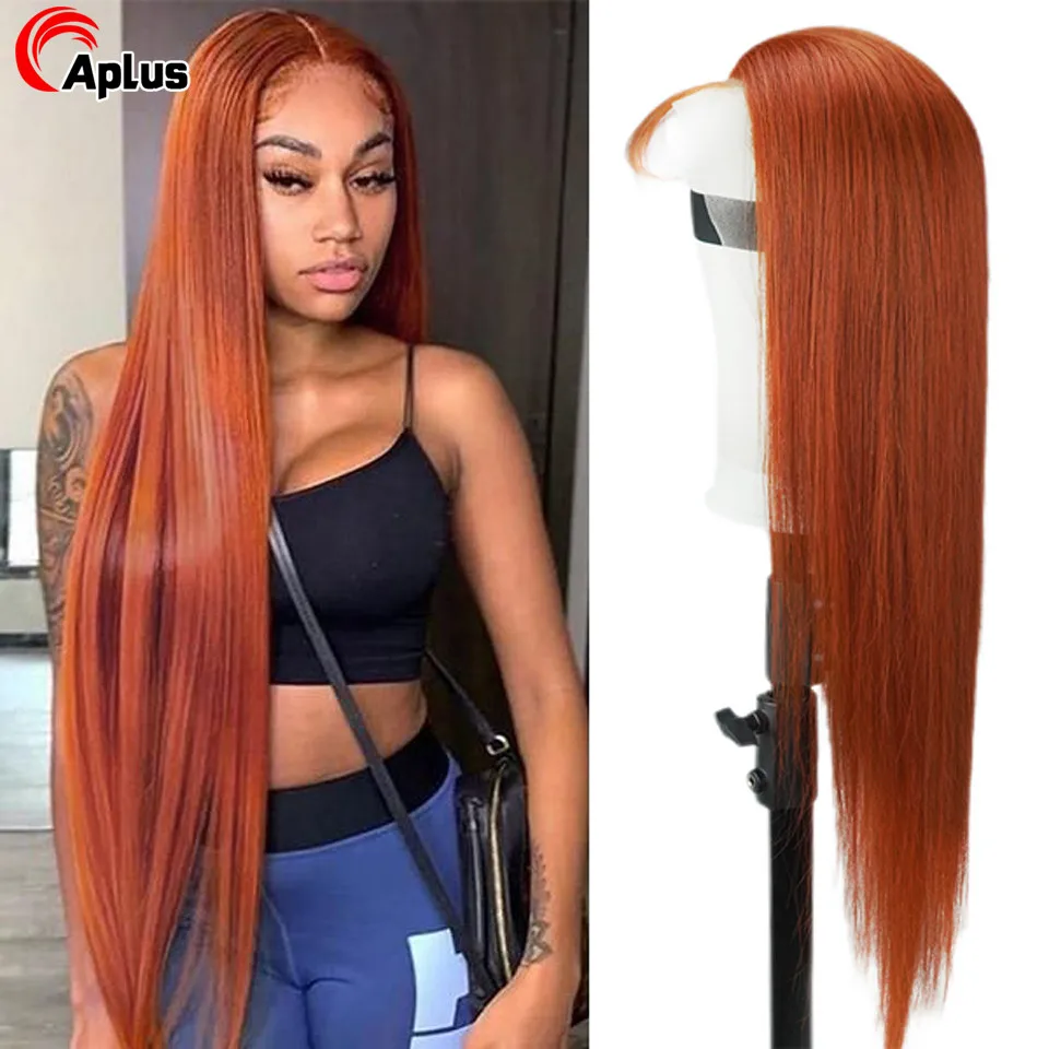 30 Inch Orange Ginger Straight Lace Front Wig Colored Human Hair Wigs