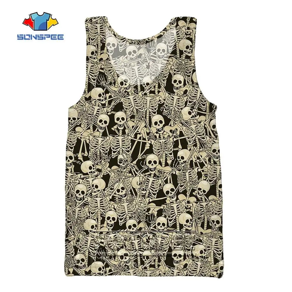 

SONSPEE New Fashion Full Skeleton Print Men Gym Tank Tops Fitness Clothing Summer Men's Sleeveless Outdoor Sports Fitness Vest