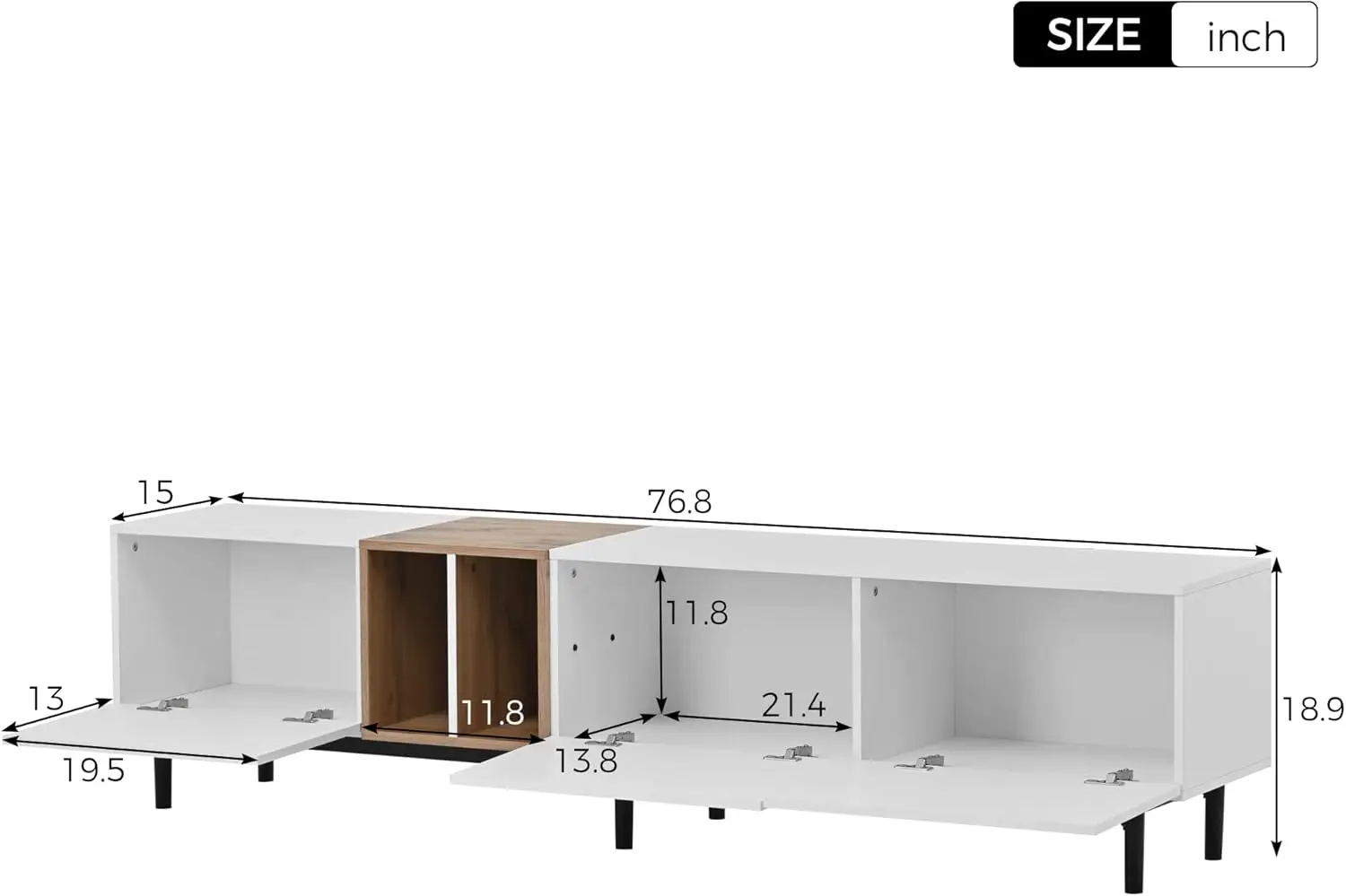77 Inch Modern TV Stand for TVs Up to 80”, Minimalist Entertainment Center with 3 Cabinets & Open Shelves, Media Console Table 6