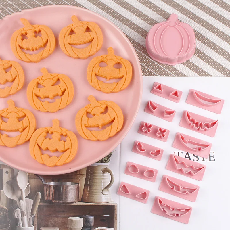 13PCSSetHalloweenCookieCuttersDIYPumpkinFaceBiscuitFondant