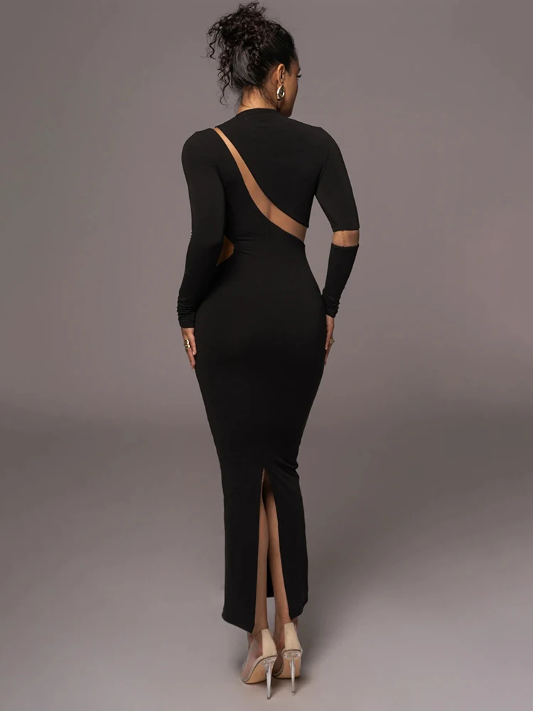 -Women's Split Long Sleeve Midi Dress, Sexy Hollow Out, Split, Irregular, Irregular, Party, Club, Evening