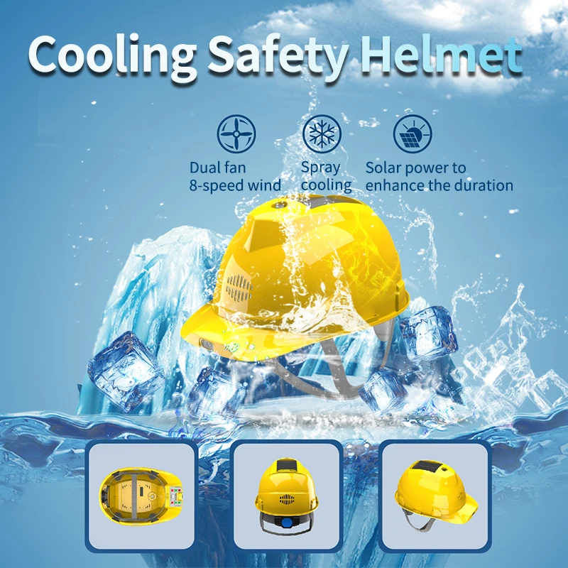 Construction Safety Helmet With 2 Turbo Fans Air Condition Adjustable LED Headlight Rechargeable Lithium Battery Solar Panel LCD