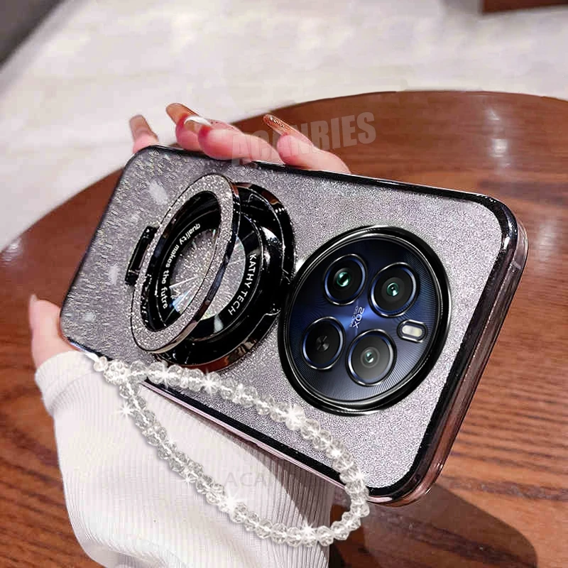 Glitter Plating Chain Case with Lanyard and Stand - Silicone Protective Cover