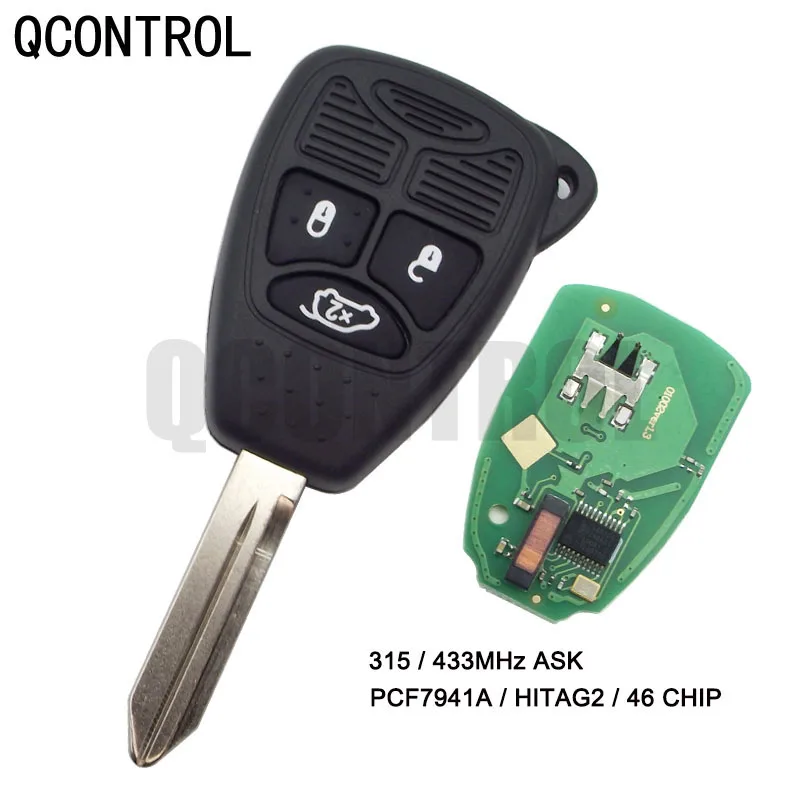 QCONTROL 433MHz 3 Buttons Car Key Vehicle Remote for Chrysler Town & Country Aspen 200 300 PT Cruiser Sebring Pacifica