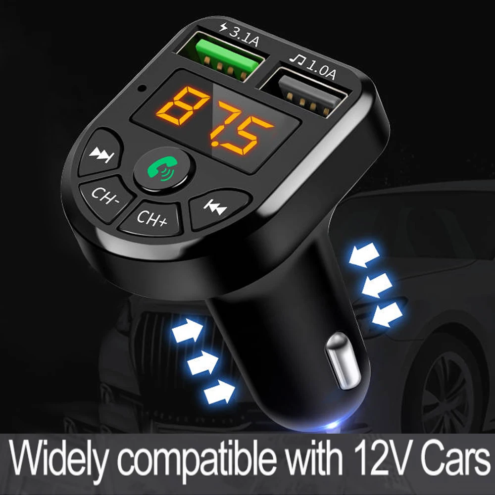 Bluetooth Audio Adapter Fm Transmitter Car Mp3 Player Bluetooth Mp3 Receiver Bluetooth Music Player Bluetooth 5.0 MP3 Player Wireless Audio Receiver Dual USB 3.1A Fast Charger FM Transmission Car MP3 Player