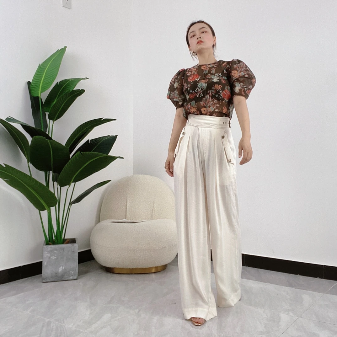 High Quality Silk Cotton 2022 New Arrival Summer Floral Binding Casual Style Women Blouse casual women s suit summer 2022 new korean fashion high waist and foot binding sports two piece elegant women s pants suit