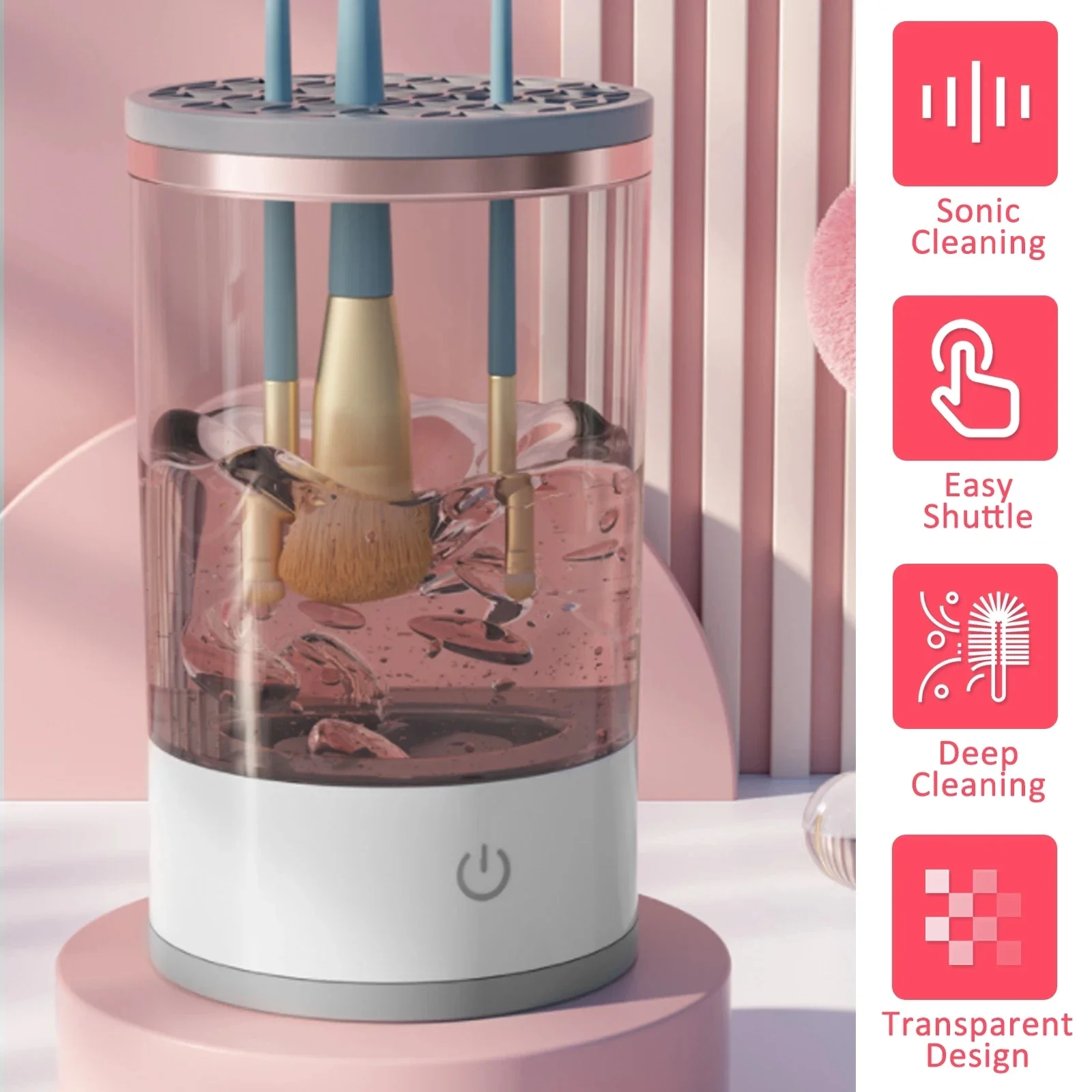 Portable Electric Makeup Brush Cleaner with Quick-Dry Rubber Collar System