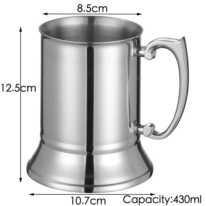 AUNMAS Bicchiere In Acciaio Inox 304 A Doppia Parete 280 Ml, Tazza Da Birra E Caffè Con Manico, Infrangibile, Argento - 2