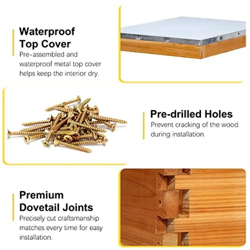 5-Frame Complete Bee Hive Kit with Dovetail Joints & Vented Boards Metal Roof Wooden Frames & Wax Foundations Langstroth Hive