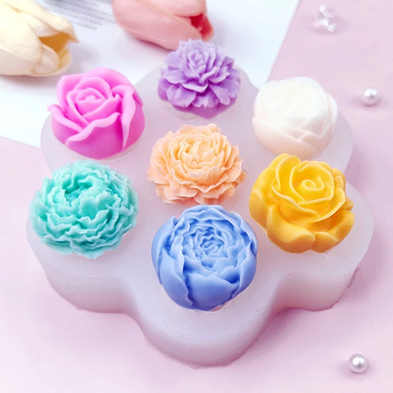 7pcs/ Set of Flowers Rose Peony Silicone Molds Handmade Aromatic Candle Plaster Decoration Resin Crafts Make Soap Mold Home Gift
