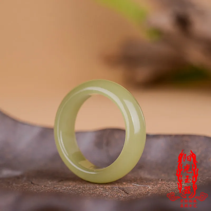 

Natural100%real green yellow hetian jade ring handmade sculpture simple jade ring women party wedding jewelry gift rings for men
