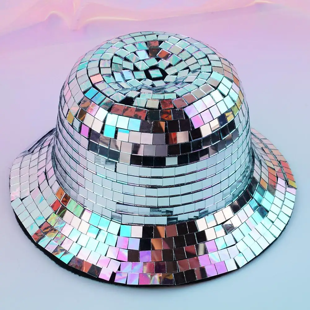 Glitter Mirror Disco Bucket Hat Full Sequin Disco Ball Hats For DJ Club Bar Unisex Ball Festival Visor Beach Fisherman bucket hat