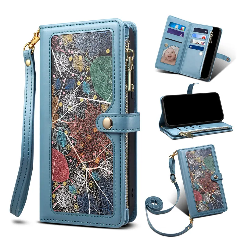 Leather Flip Cover Zipper Wallet Card Case