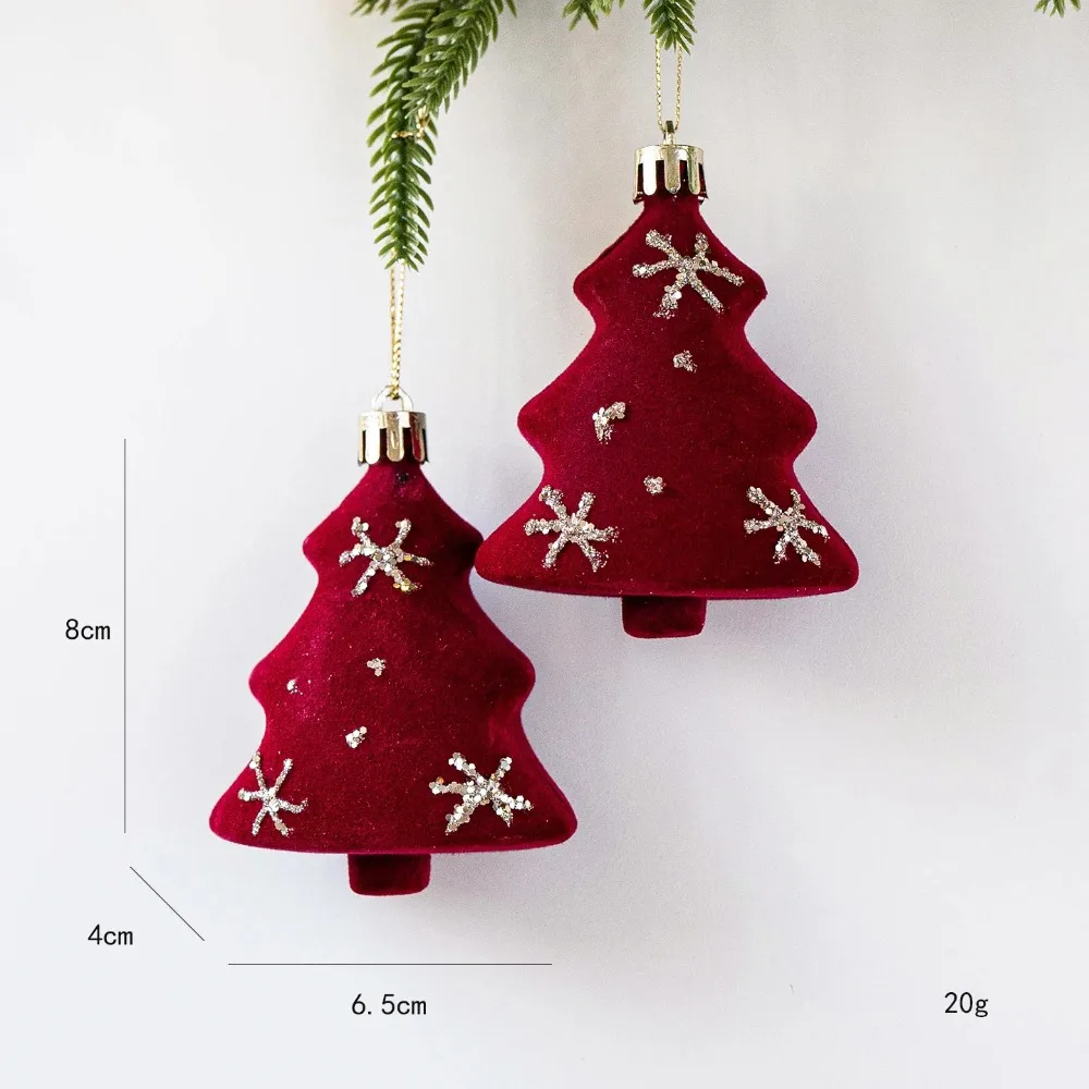 2PCS/Set Velvet Christmas Candy Cane Bell Icicle Ornaments Burgundy Red Xmas Tree Hanging Pendants Christmas Party Home Decor