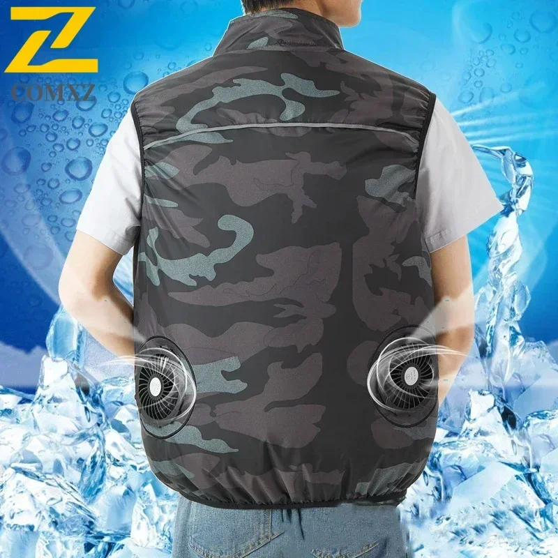 COMXZ Men's Ice Vest Fan Air Conditioner Clothes Cool Vest Sport USB Rechargeable Cooling Vest Summer Camping Fishing Overalls