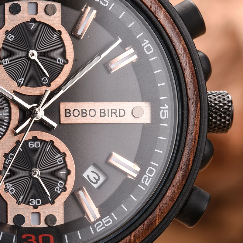 BOBO BIRD-Relógio De Madeira Para Homens, Relógios Militares Em Caixa De Madeira, Cronógrafo Elegante, Top Brand, Luxo