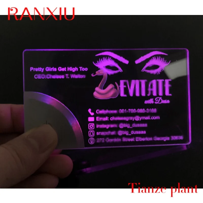 Plain blank acrylic laser company gift give away with colorful lighting up Led business card