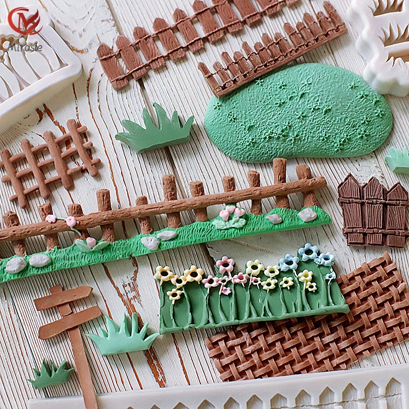 

Mirosie Baking Cake Silicone Molds Pastoral Style Lawn Fence Road Sign Silicone Fondant Cake Mold Cake Decorating Tools