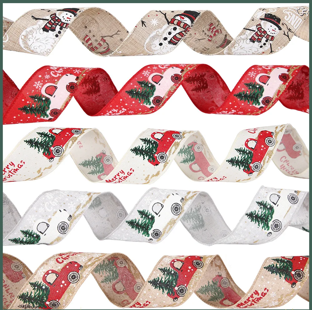 Description Picture 2 of itemChristmas Ribbon Classic Wrapping Christmas Tree Ribbon Wreath Bows DIY Fabric Swirl Ribbon Burlap Xmas Gift Decoration