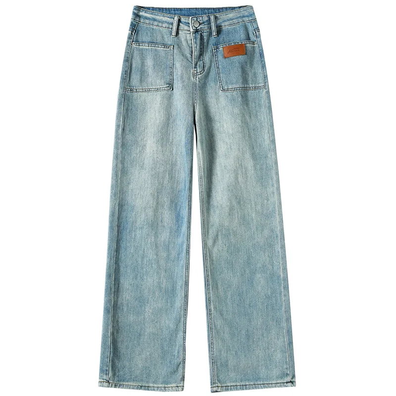 Straight Jeans Women High Waist Streetwear Light Blue Boyfriend Denim Pants Ladies Wide Leg Jeans For Girls