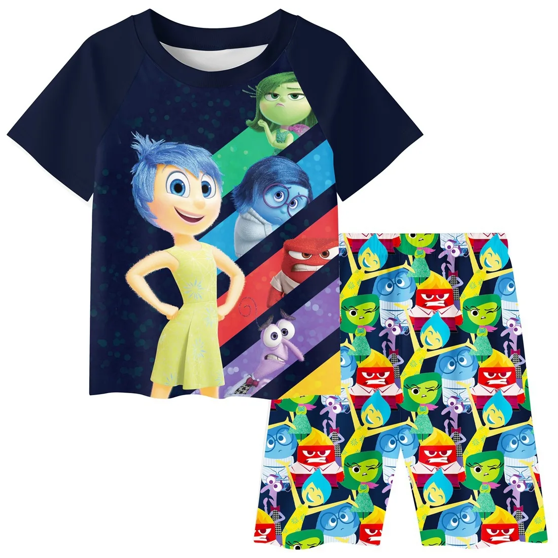 thumbnail image 1 of Camiseta de película "Inside Out" para niños, conjunto de 2 piezas, pantalones cortos de manga corta, chándales de verano de dibujos animados de Disney, 2 piezas, 1 of 5