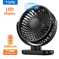 TOPK 5000mAh Portable Mini Fan,Standing Fans for Room,LED Display 360°Rotation Quiet Personal Desk Electric Fan for Camping 1