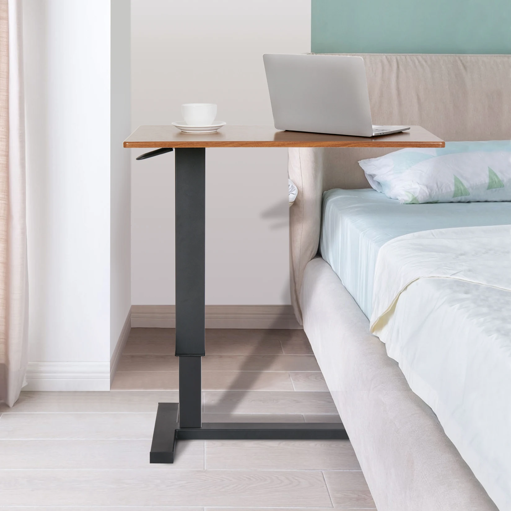 Adjustable Height Overbed Table with Hidden Wheels - Mobile Bedside Desk for Laptop, Hospital Bed, Sofa & Home Use