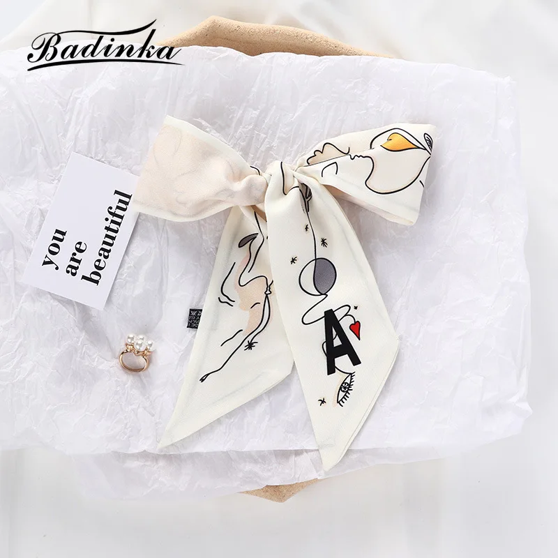 26 Initial Letter Silk Hair Satin Scarf Bag  Skinny Scarves Design Wrist Towel Foulard Neckerchief Headband for Ladies 2022 5