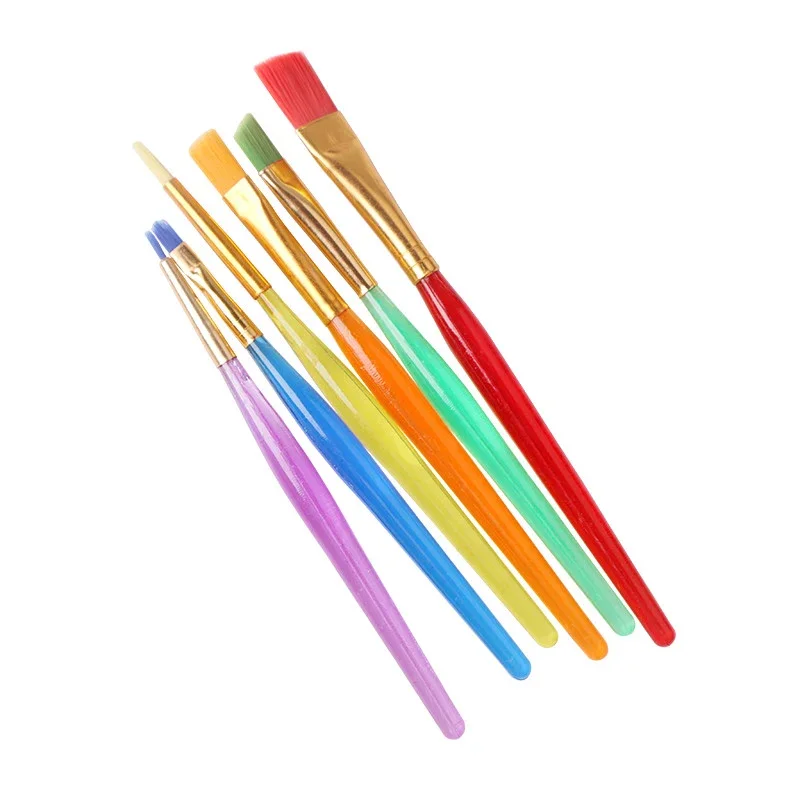 Paint Brushes Set 6 Pcs/Set Colorful Tip Flat Child Paint Brushe Plastic Handle Nylon Paint Brushes Set Drawing Art Supplies