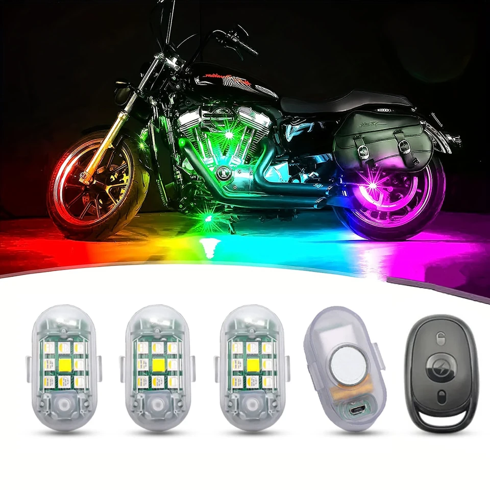 Luce stroboscopica a LED senza fili ad alta luminosità, 7 colori, ricaricabile tramite USB, luci stroboscopiche wireless per auto, luce stroboscopica notturna anti-collisione per moto, auto, bici (2