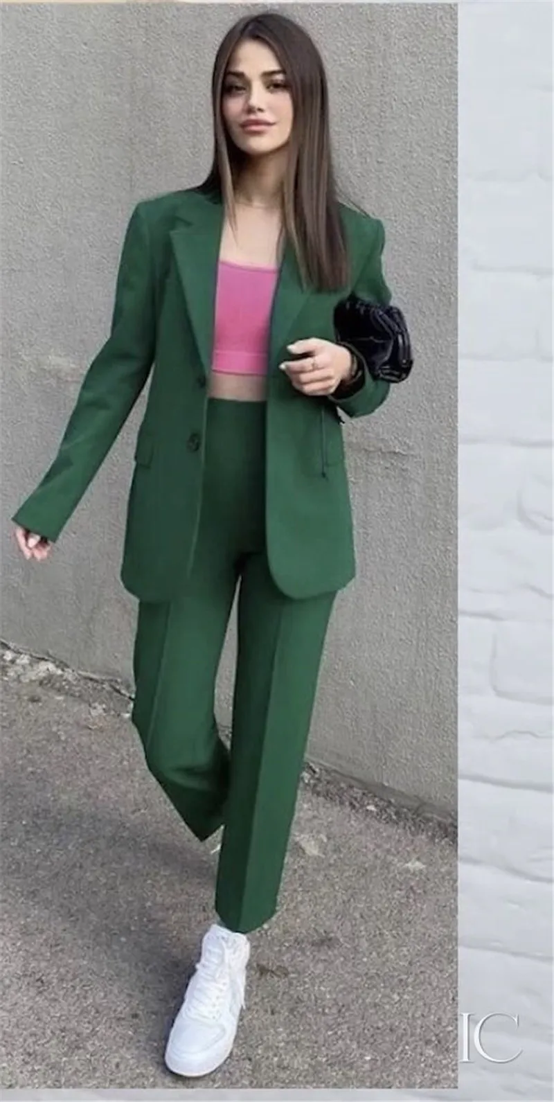 Green Women Bussiness Suit Jacket Pants One Button Notched Lapel Slim Lady Blazer Trouser Set Office Female Clothing