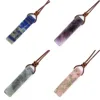 Crystal Cuboid Stone Pendant Natural Amethyst Lapis Lazuli Rose Quartz Stone Pendant Adjustable Rope Women Necklace Jewelry 1