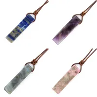 Crystal Cuboid Stone Pendant Natural Amethyst Lapis Lazuli Rose Quartz Stone Pendant Adjustable Rope Women Necklace Jewelry 1