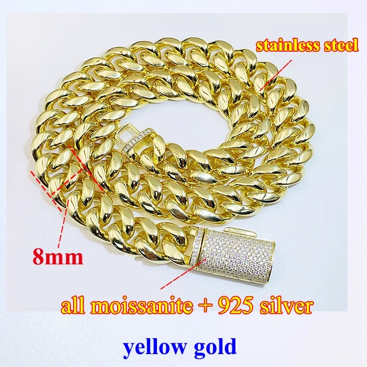 Unisex Hip hop Moisssanite Küba Bilezik Altın Paslanmaz Çelik Takı Moisssanite Elmas Küba Zincir Kadınlar ve Erkekler için