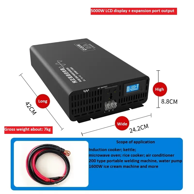 DC to AC 5000W Car Inverter Converte DC 24V 48V 60V 72V to AC 220V