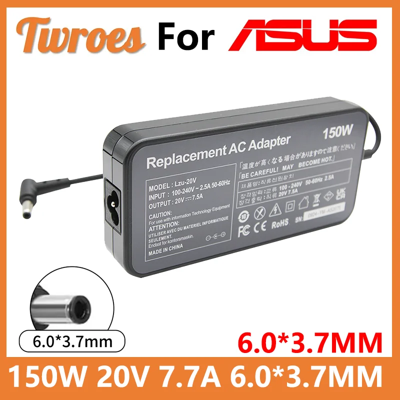 150W 20V 7.5A 6.0*3.7mm AC Notebook Laptop Adapter Charger For ASUS Rog FX95D VX60G TUF Gaming A15 FX506lu FX705G FX86FE T9750 power adapter laptop charger