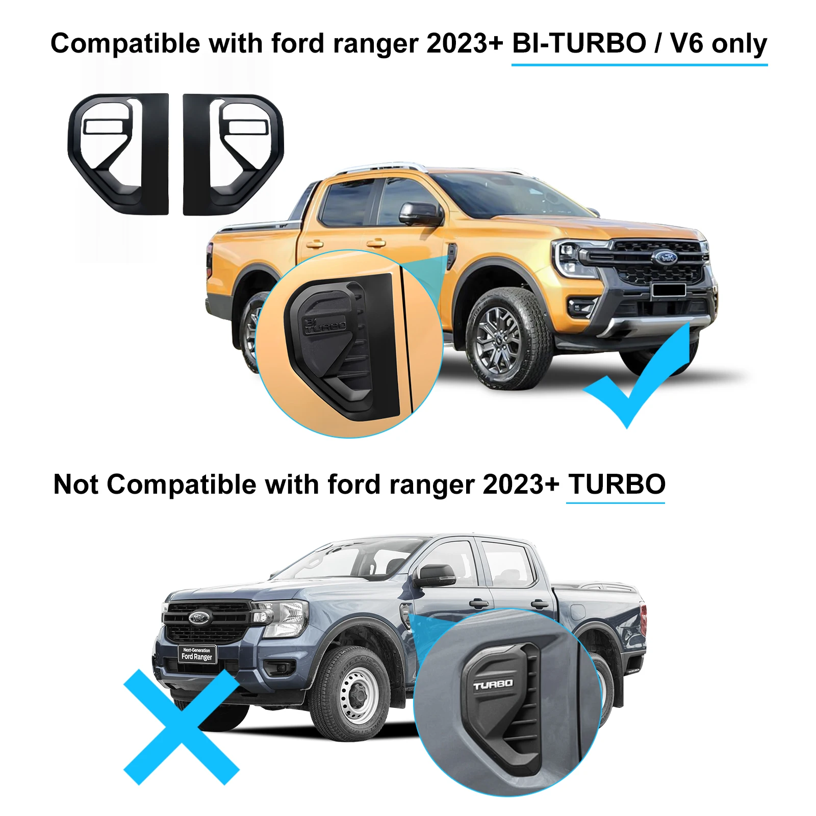 Matte Black Side Vent Cover Trim Guard For Ford Ranger T9 2022 2023  Wildtrak Sport XLT XL For bi-turbo/v6 Version - AliExpress