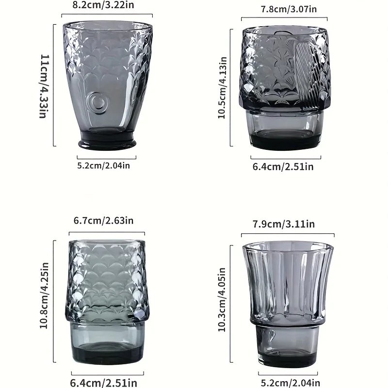 4 Piece Stylish Koi Fish Shaped Drinking Design Stackable Glass Water Cups Set